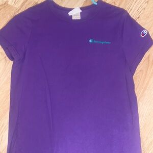 purple champion t shirt.